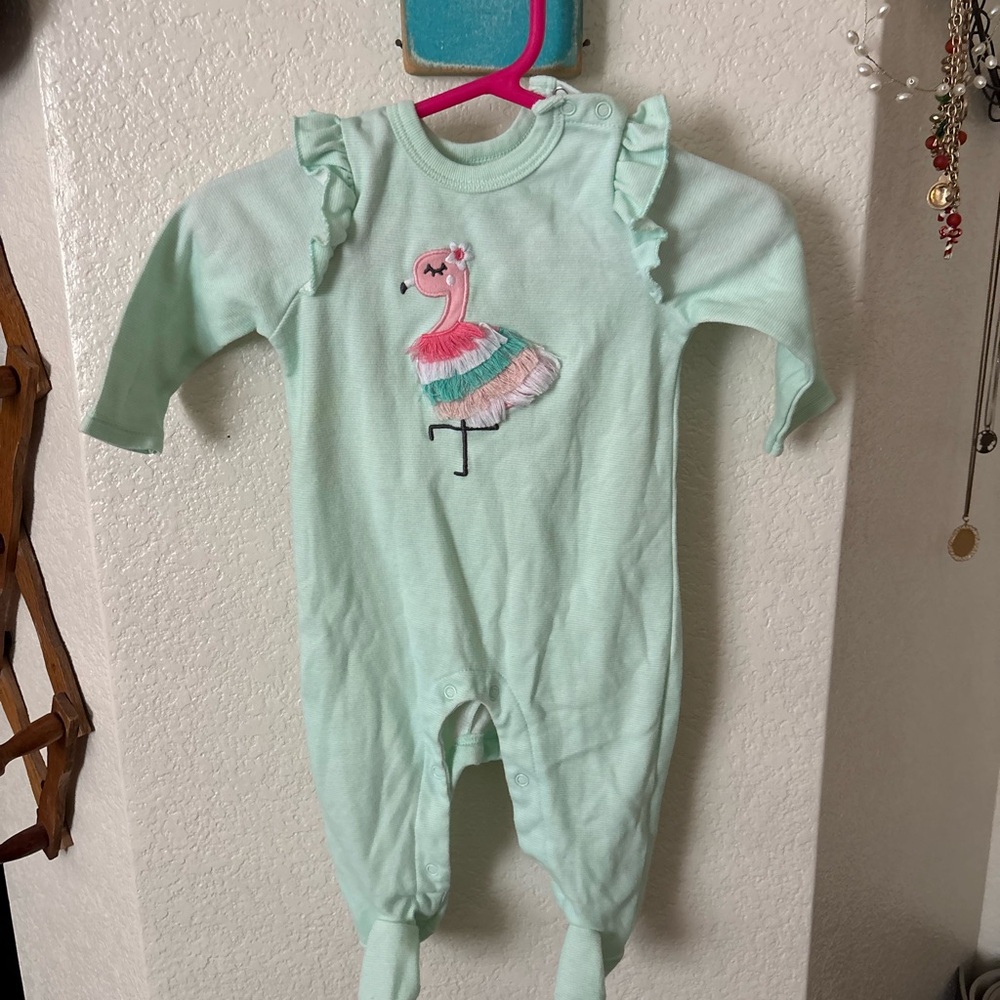 Charming Mint Flamingo Kids Footie